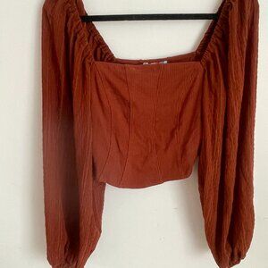 Urban Outfitters Balloon Sleeve Cropped Blouse (L) - Orange/Rust